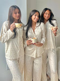 Women's Y2K 2Pcs Heart/Floral Print Pajamas Set Long Sleeve Lapel Button Up Shirt Tops+Sleepwear Pants Pjs Loungewear-Outfit