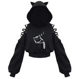 Woman Clothing Kawaii Hoodies Crop Top Spring Autumn Clothes Bandage Hollow Long Sleeve Tees Sexy Club y2k Streetwear-Outfit