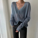 Women Knit Solid Simple Female See-through Sun Protection Long Sleeves Casual Summer Newest Popular Loose Elegant