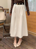 Xixi 2025 Autumn White Standard Temperament Elegant Solid Color High-Rise Half-Dress Dress Woman