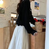 Women Single Breasted Students Chic Basic Long Sleeve Patchwork Design All-match Spring Femme Knitted Cropped