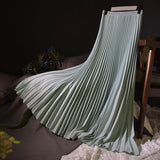 Womens High-Waisted Pleated Skirts Elastic Waist Blue Chiffon Maxi Skirt Pleated Long Office Skirt Summer Skirts For Women