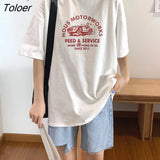 Women Short Sleeve T-shirts Print Casual Korean Style Fashion Harajuku Loose O-neck Student Streetwear All-match Simple