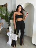 Summer Fashion 2 Two Piece Sets Outfits Women Sleeveless Backless Crop Top Flared Pants Pink Casual Matching Sets