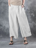 New Women's Nine-point Pants Simple Temperament Cotton Loose Casual Pocket Ladies Solid Color Nine-point Wide-leg
