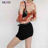 Dye Women Bodysuits Stretchy Printed High Neck 2021 Autumn New Sexy Long Sleeve Bodycon