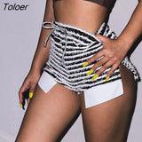High waist Drawsting Shorts Women Fashion Patchwork Split Mini Shorts Stripe Street Sexy Party Girls