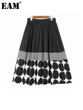 High Elastic Waist Black Dot Striped Printed Long Casual Half-body Skirt Women Fashion Tide New Spring Autumn 2023