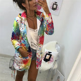 Colorful Long Jacket Casual Tie Dyeing Zipper Loose Hooded Sweatshirts Autumn Winter Outwear Full Sleeve Pocket