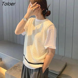 Vests Women Hollow Out Design Sleeveless Spring Students Solid Leisure Korean Basic O-neck Breathable Chic Outerwear