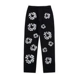 Autumn New High Street Flower Printed Jeans For Men And Women With High Waist And Thin Casual Trousers-Outfit