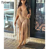 Sexy Tassel Fringe Knitted Hollow Out One Piece Swimsuit Bodysuit Beach Swimwear Women Bikini Set Fashion Holiday
