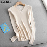2022 basic v-neck solid autumn winter Sweater Pullover Women Female Knitted sweater slim long sleeve badycon sweater