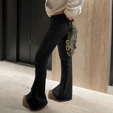Women Low Rise Spliced Solid Fleece Slim Versatile Trousers American Casual Flare Pants Hottie Fashion Winter Streetwear-Outfit