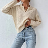 Temperament V-Neck Long-Sleeved Open-Shirted Women's Sweater Bump-Colored Bag Side With Pocket Casual