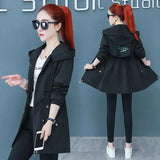 Trench Coat 2021 Autumn New Drawstring Hooded Mid Long Overcoat Plus Size 5XL Female Windbreaker Basic Coats Casual