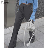 Office Mid Waisted Women Pants Gray Autumn High Street Straight Pants Fashion Lady Floor-Length All-Match Trouser Gray