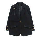 Women Black Thick Big Size Woolen Blazer New Lapel Long Sleeve Loose Fit Jacket Fashion Tide Spring Autumn 2023