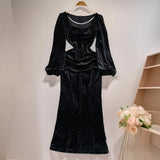 Diamond Bag Hip Fish Tail Velvet Dress 2025 Autumn And Winter New Large Size Fat Mm Thin Dress