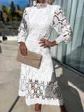 Women's Dress 2025 New French Lace Collar Bubble Bubble Sleeve Dress Temperament Waist Show Skinny