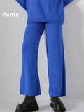 Women's Trousers Suit 2022 Winter Loose Solid Polo Neck Two Piece Set Casual Long Sleeve Knitwear+Wide Leg Pants