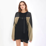 Patchwork Sweatshirt For Women O Neck Batwing Long Sleeve Hit Color Bandage Casual Loose Pullovers Female 2020