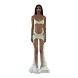 Women's Lace Lace Stitching Perspective Mesh Dress Sexy Woman Style Bag Hip Sling