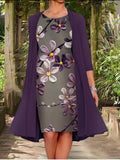 Dress for Women Print Vintage Fake Two Piece Cardigan Dress Elegant Chic Ladies 2023 Spring Summer Harajuku Casual Dresses-Outfit