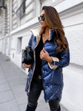Winter Jacket Women Solid Color Casuald Outerwear Women's Casual Loose Parkas Coat Cotton Padded Quilted Stand Collar