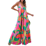 Summer New Commuting Style French Dress Deep V-Neck Bare Back Sling Print