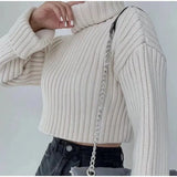 Women Turtleneck Short Knitted Sweater Female Fashion Long Sleeve Solid Basic Pullover 2022 Autumn Thick Warm Jumper