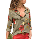 Womens Tops and Blouses 2021 Summer Floral Print Blouse Long Sleeve Turn Down Collar Office Shirt Blusas Mujer Plus