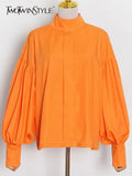 Solid Color Ruched Casual Shirts For Women Puff Sleeves Loose Oversized Shirts Female 2022 Autumn Fashion
