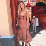 Elegant Polka dot boho women midi summer dress Sexy v-neck strap button A-line dress Female print beach