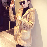 Women Hooded Winter Warm Jacket Loose Knitted Plush Jacket Winter Thick Outerwear Coat Ladies Casual Coats