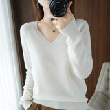 V-neck Sweater Women Autumn Winter Solid Keep Warm Pullovers Fashion Soft Loose Female Jumper Tops Knitted