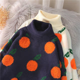2022 Autumn Winter Sweaters Pullover Cherry Pattern Long Sleeve Sweater Women Turtleneck Knitted Jumpers Sweater