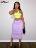 Summer Sexy Womens 2 Two Peice Sets Skirts Sleeveless Backless Crop Top Maxi Skirts Suits Soild Purple Matching Dress