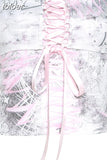 Y2k Summer Tops Cute Sexy Lace Up Crop Top Pink Asthetic Clothes Women Abstract Print Strapless Tanks