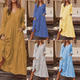 Button Cotton Linen Urban Leisure Retro Casual Long-sleeved Large Swing