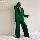 Causal Loose Home Suit Autumn Long Sleeve Shirts With High Wasit Pants Set Women Elegant Black Satin 2 Piece Pants
