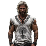 Men's Linen Short Sleeves Loose Leisure Collar T-Shirt 3D National Style Digital