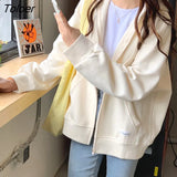 Autumn Chic Zip-up Hoodies Female Casual Street Loose Thin Blue Gray Apricot Sweatshirt Pocket Hooded Women
