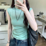 Tulle Spliced Sleeveless Sweater Women's Summer 2024 New Style Slim And Gentle Blouse With Thin Temperament-Outfit