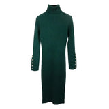Knitted Dress Autumn Winter New Chic Turtleneck Long Sleeve Button Bandage Dresses Korean Elegant OL Robe