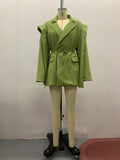 Autumn New Solid Color Big Collar Loose Collar Belt Short Suit