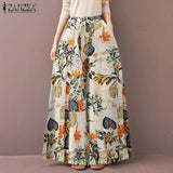 ZANZEA 2022 Kaftan Printed Pants Women's Wide Leg Trousers Elastic Waist Long Pantalon Palazzo Casual Floral