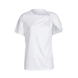 Ruched Basic T Shirt For Women Short Sleeve Big Size Irregular White T Shirts Top 2020 Summer Fashion New