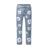 High Street Printing Wash Straight Street Clothing Slim Jeans Mid-Waist Casual Fashion Pants-Outfit