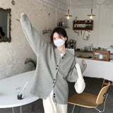 Early Autumn New Gray Knitted Cardigan Girl Loose College Style Casual Lazy Little Sweater Coat Girl-Outfit